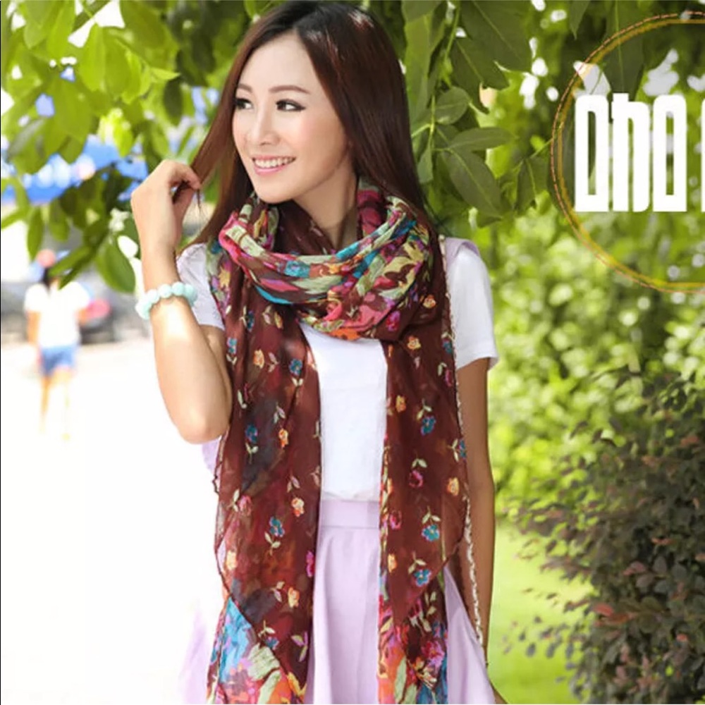 Brown Floral Scarf